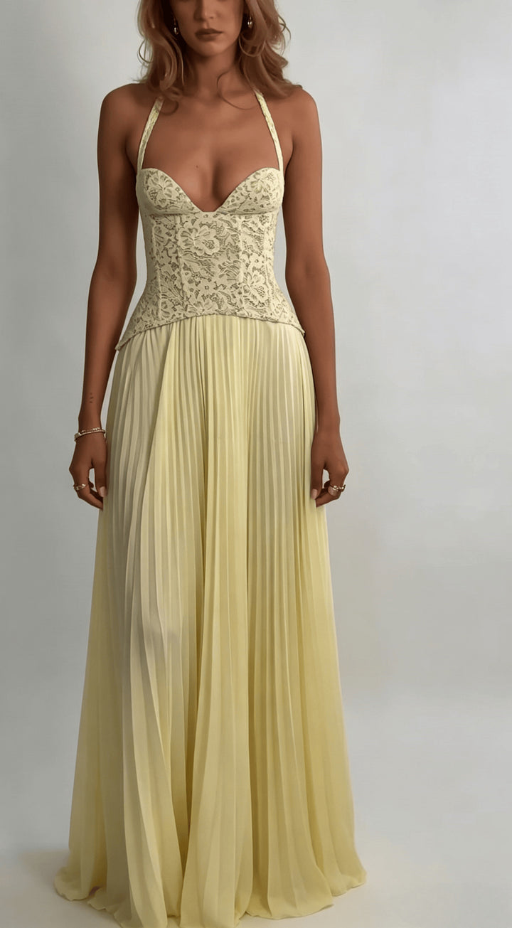 Damen nan elegantes Abendkleid mit Spitzenkorsett und plissiertem Maxirock Echo Archiv