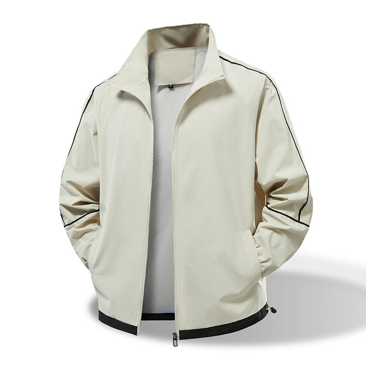 Herren Leichte Windbreaker‑Übergangsjacke mit Stehkragen, Mesh‑Futter & Kontrastpaspel Echoarchiv