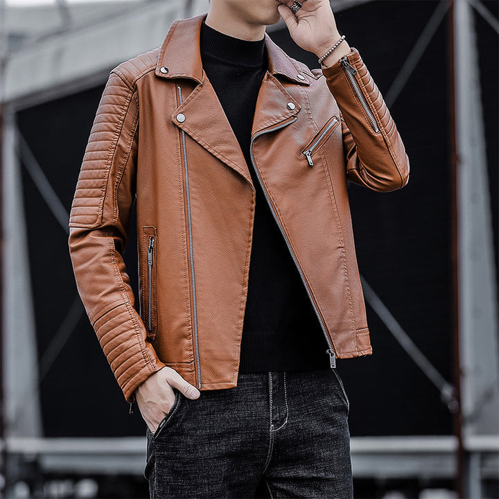 Herren Bikerjacke aus Lederimitat mit gesteppter Ärmelpartie und asymmetrischem Reißverschluss – Taviero