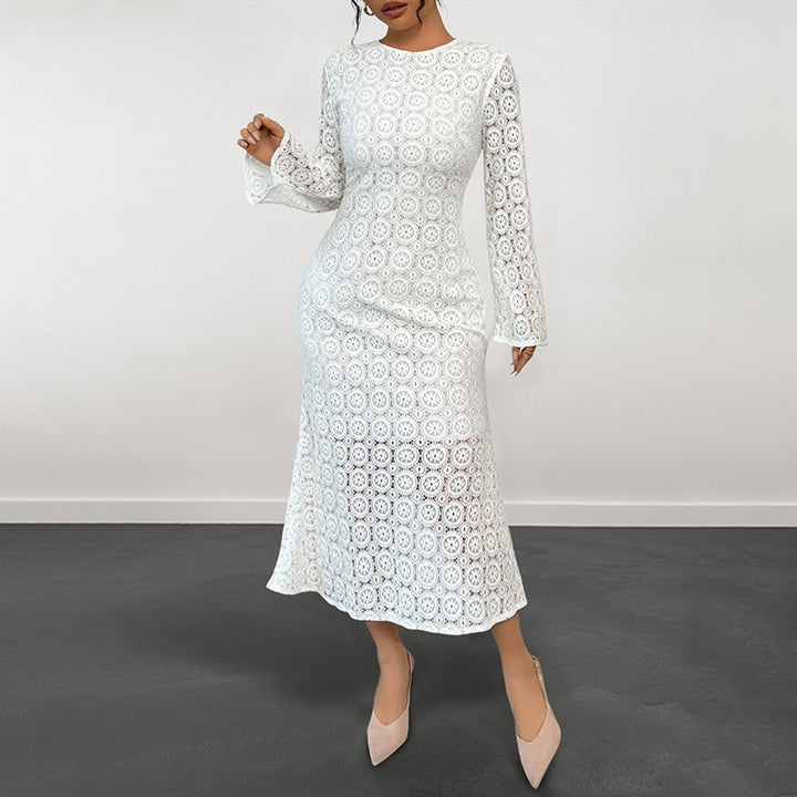 Damen Midikleid aus gehäkelter Spitze mit Trompetenärmeln Echoarchiv