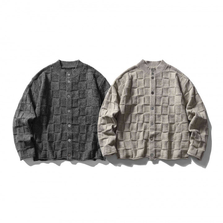Unisex Strukturierte Boxy-Strickjacke mit Karomuster Echo Archiv