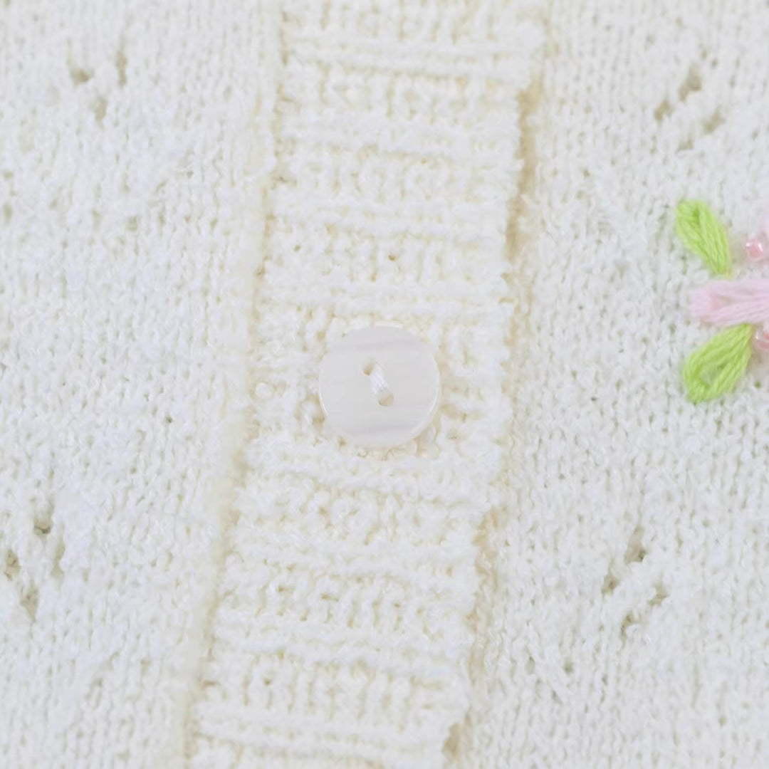 Damen Feiner Strick-Cardigan mit Blumenstickerei und tailliertem Saum Echoarchiv