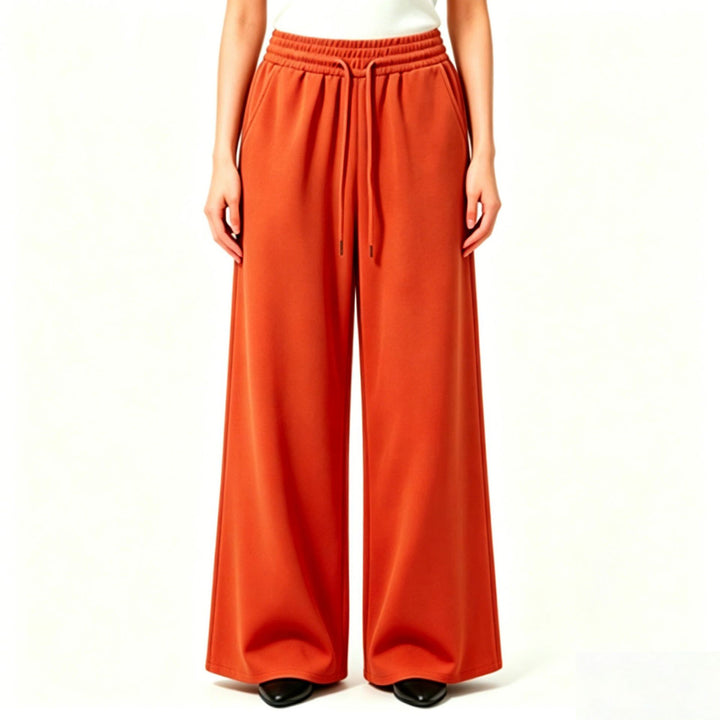 Damen weite High-Waist Loungehose mit elastischem Bund, Kordelzug und fließendem Jersey – Avélisse