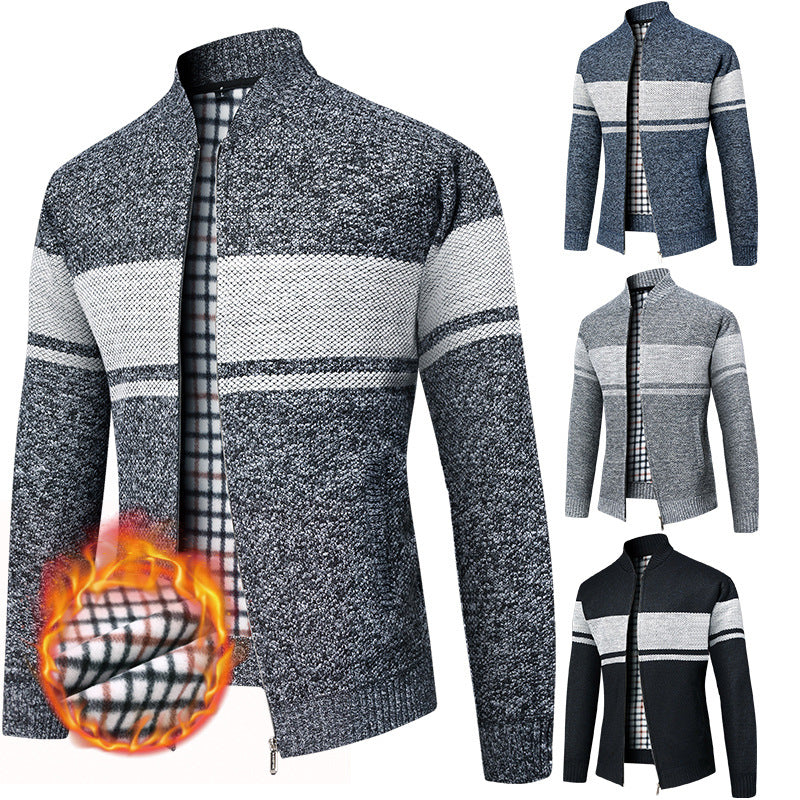Herren Thermo-Strickzipjacke mit Stehkragen und kariertem Fleecefutter Echo Archiv