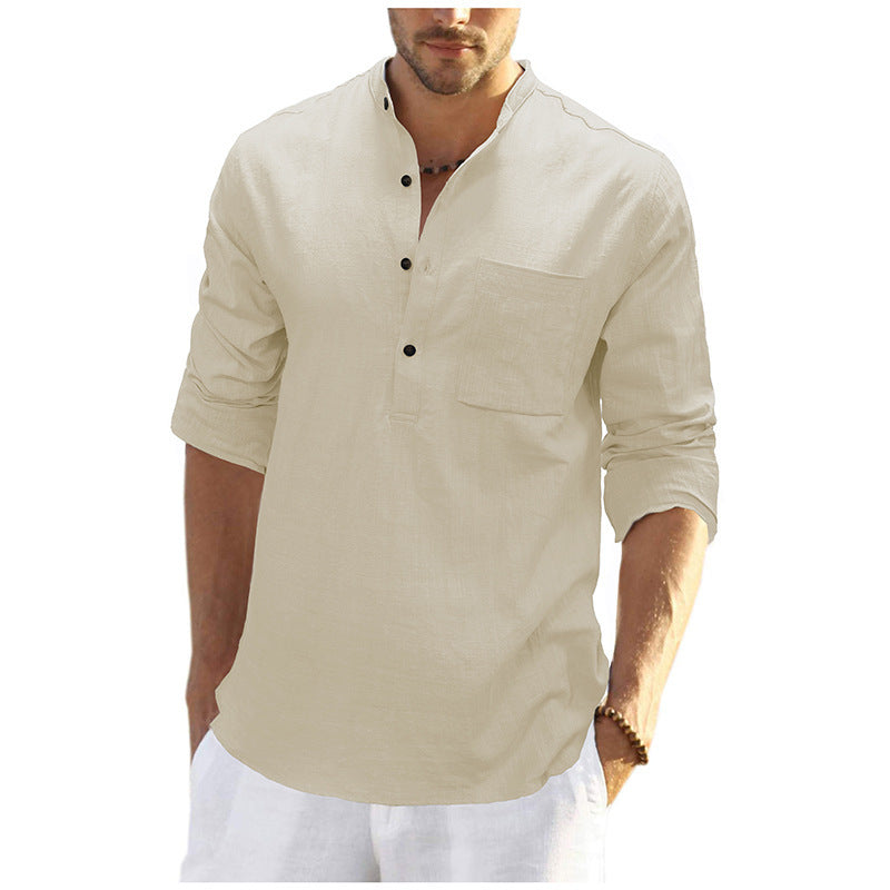 Herren Leinenhemd mit klassischem Henley-Ausschnitt und praktischer Brusttasche Echoarchiv
