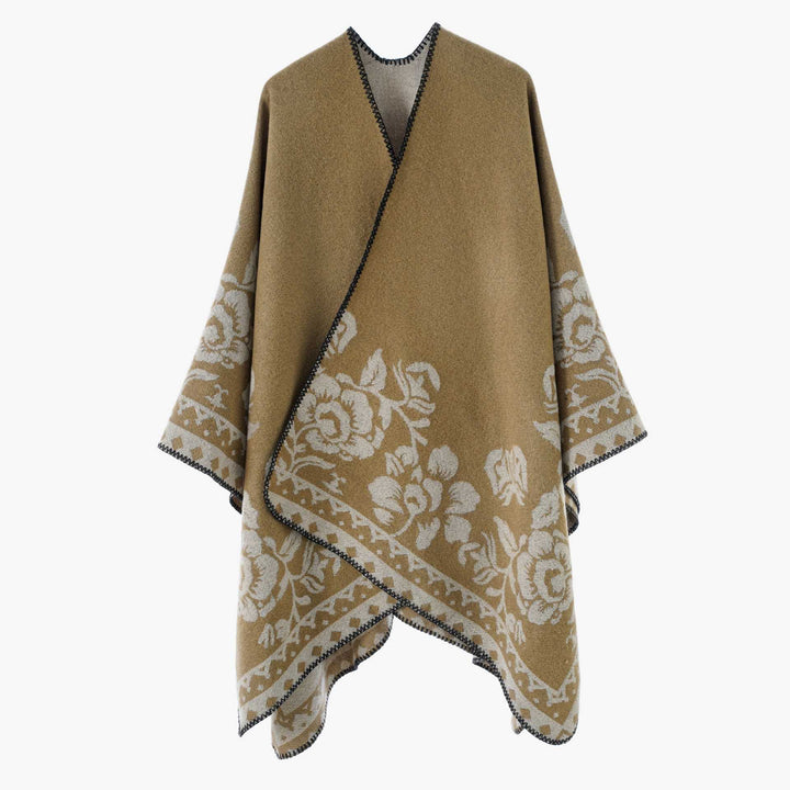 Damen Weicher Oversize-Capeponcho im Blumen-Jacquard mit kontrastierter Kettelkante Echo Archiv
