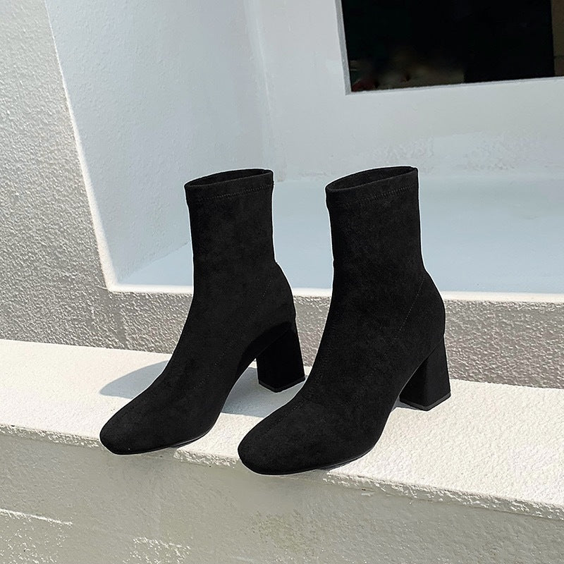 Damen nan Stretch-Stiefelette mit enganliegendem Sockenschaft und mittelhohem Blockabsatz Echo Archiv
