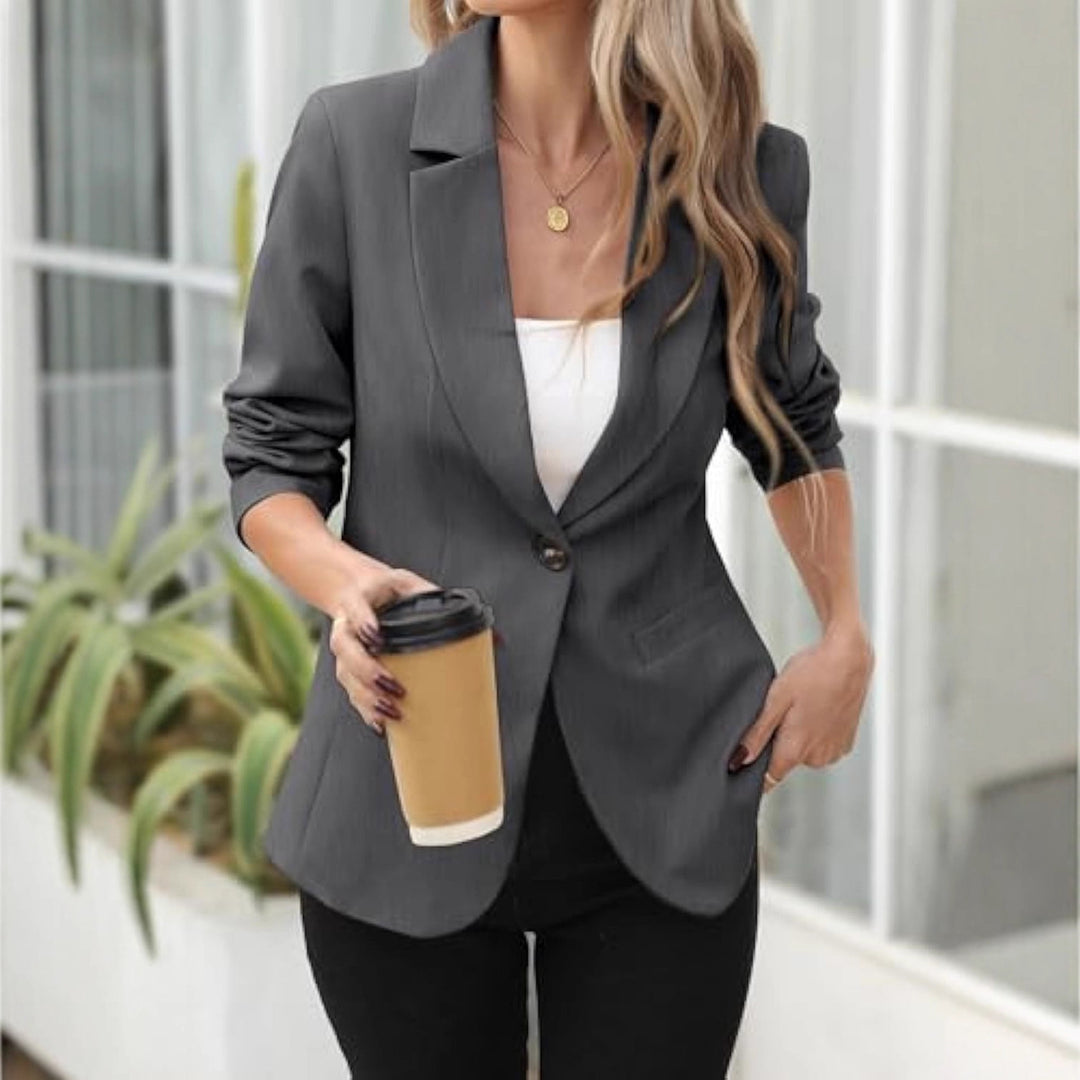 Damen Eleganter Stretch-Blazer mit figurformender Taille, Ein-Knopf und Schalkragen – Valéne