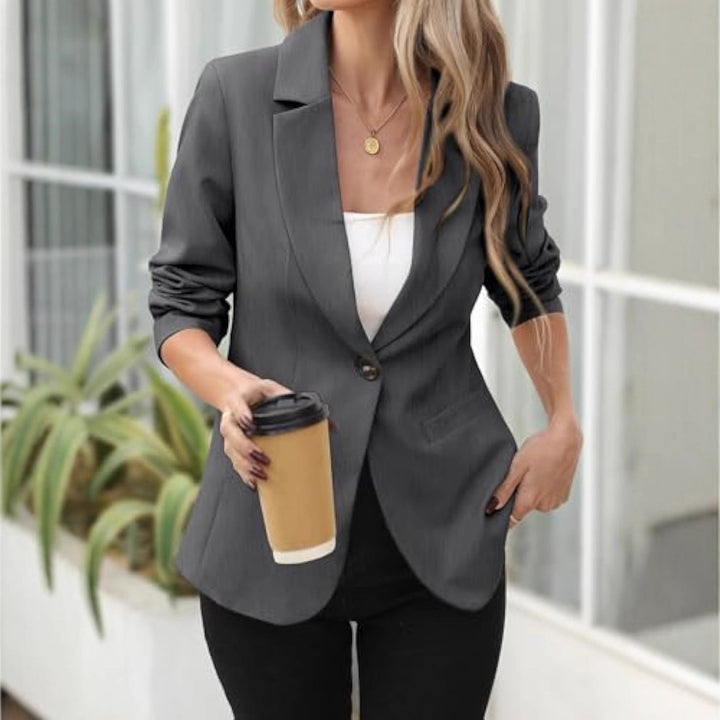 Damen Eleganter Stretch-Blazer mit figurformender Taille, Ein-Knopf und Schalkragen – Valéne
