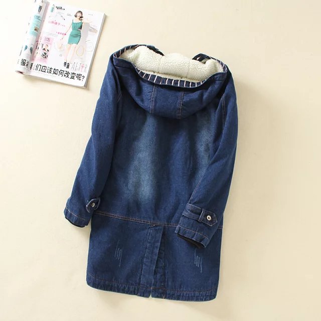 Damen nan gefütterter Denim Parka mit Teddyfutter, Kapuze und aufgesetzten Taschen Echo Archiv