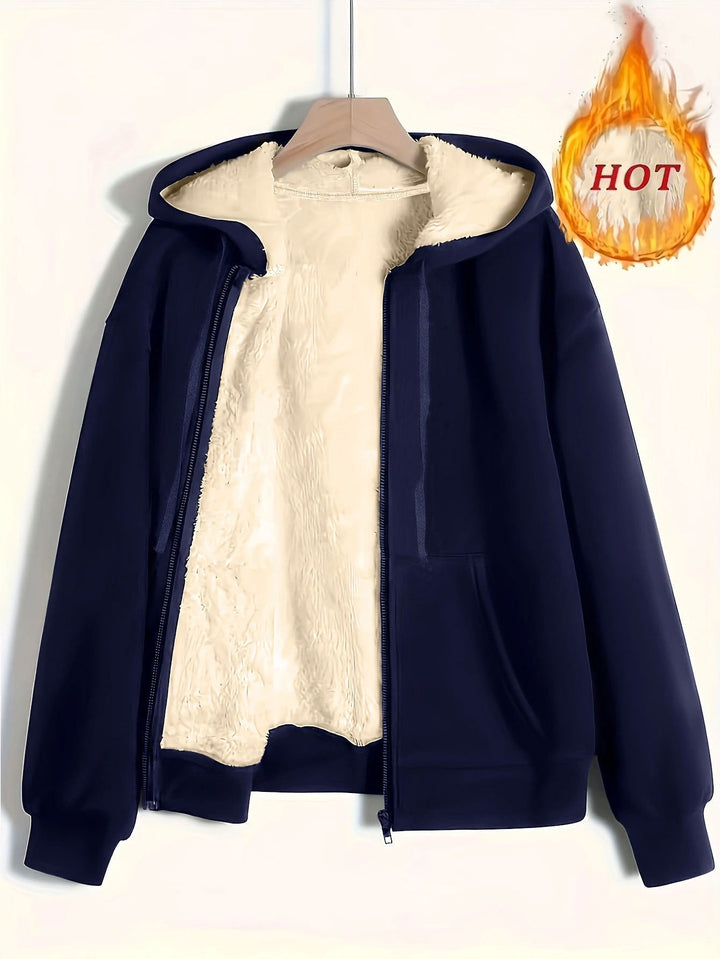 Damen kuschelige Fleecejacke mit Reißverschluss und Kapuze – Célinea