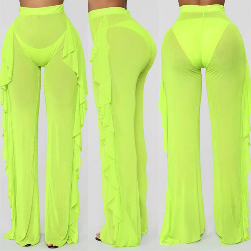Damen transparente Strandhose mit asymmetrischem Rüschenbesatz Echo Archiv