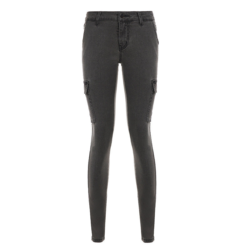 Damen Slim-Fit Cargo-Jeans mit seitlichen Pattentaschen und mittelhohem Bund – Dénora