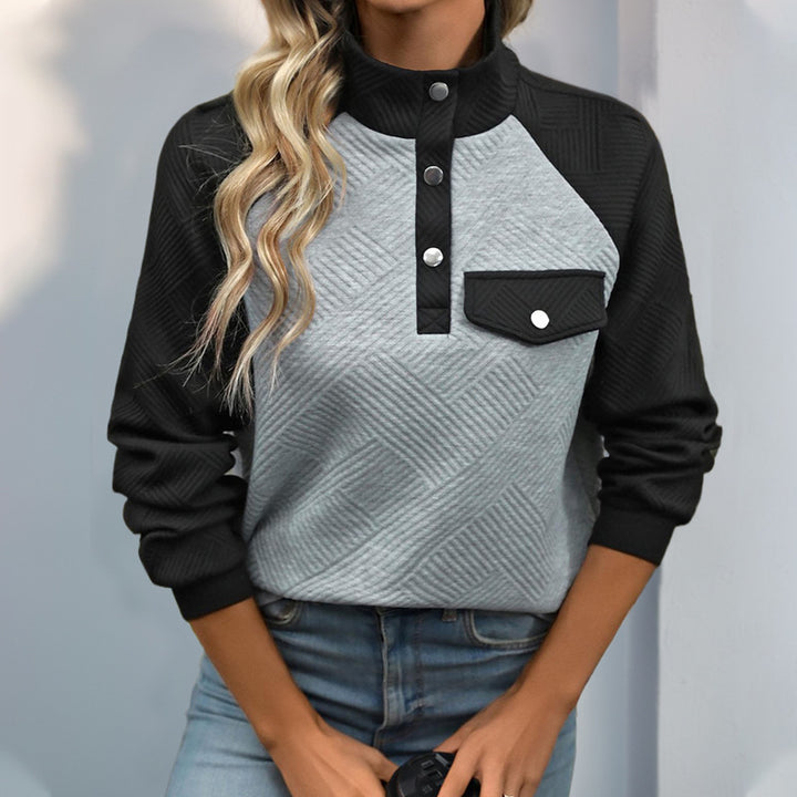 Damen Steppstruktur-Sweatshirt mit Raglanärmeln, Druckknopf-Leiste und Brustpatte Echoarchiv