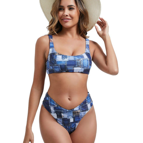 Damen Bikini-Set mit hoch geschnittenem Unterteil und sportlichem Oberteil Echo Archiv