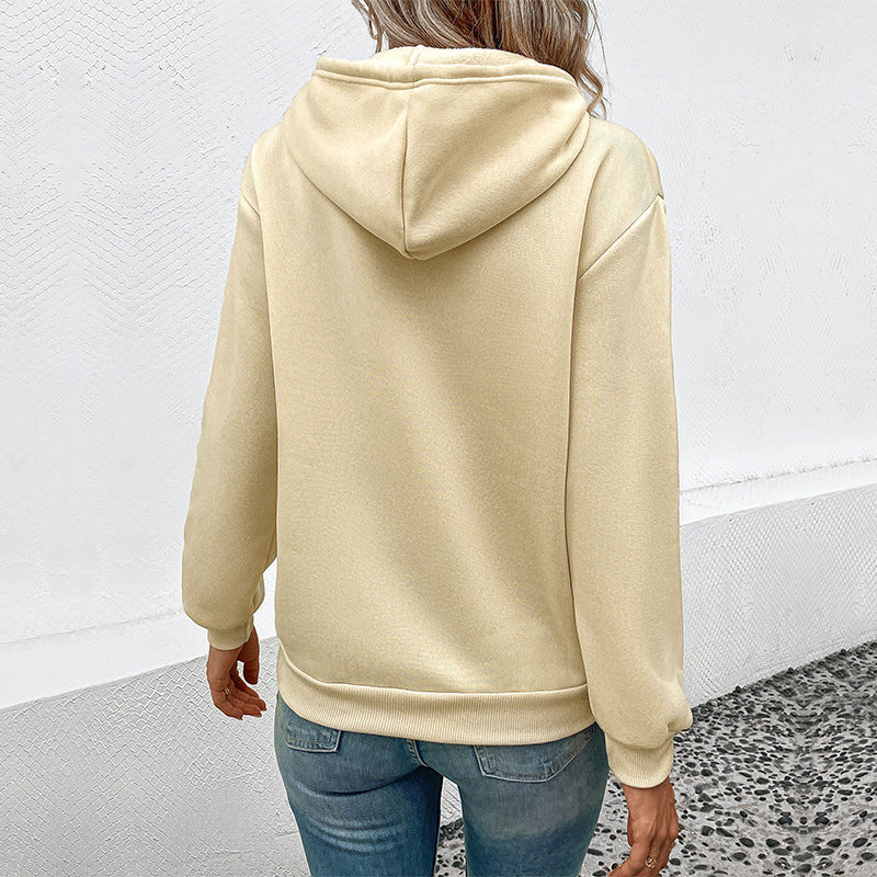 Damen Kapuzenpullover mit Herz‑EKG‑Print, Kängurutasche und lockerer Passform Echoarchiv