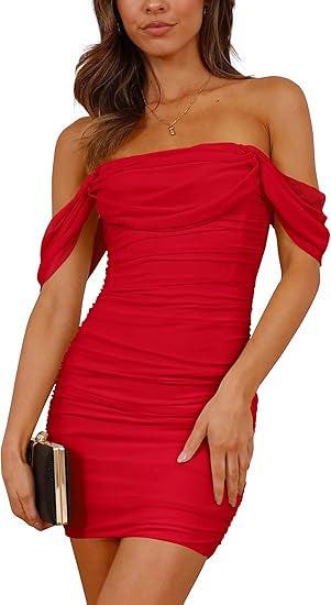 Damen figurbetontes Wickelkleid mit schulterfreiem Design Echo Archiv
