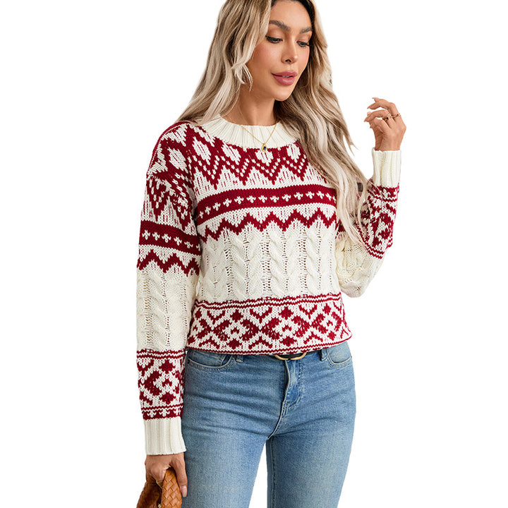 Damen Norweger-Strickpullover mit Zopfmuster und Fair-Isle-Jacquard Echoarchiv