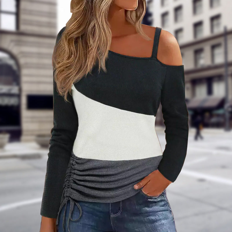 Damen Asymmetrisches One-Shoulder Longsleeve mit Drapierung und Kordelzug – Avérine