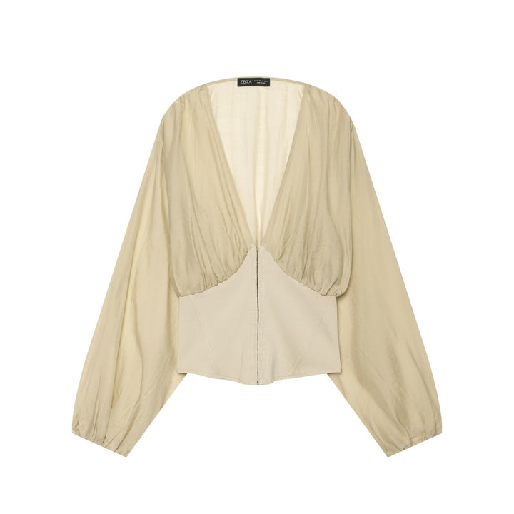 Damen Kurzes Bolero-Blouson mit tiefem V‑Ausschnitt, geraffter Passe und Ballonärmeln Echo Archiv