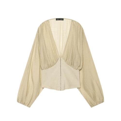 Damen Kurzes Bolero-Blouson mit tiefem V‑Ausschnitt, geraffter Passe und Ballonärmeln Echo Archiv