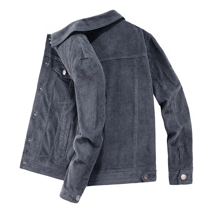 Herren Feincord-Workerjacke im Trucker-Schnitt mit verdeckter Knopfleiste – Taviero