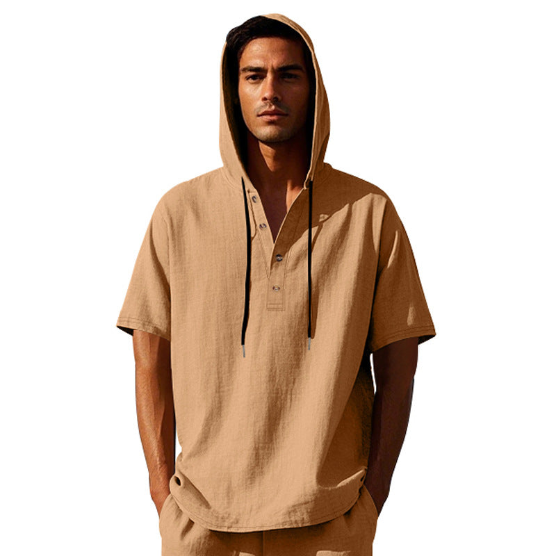 Herren lässiges Kapuzenshirt mit Knopfleiste Echoarchiv