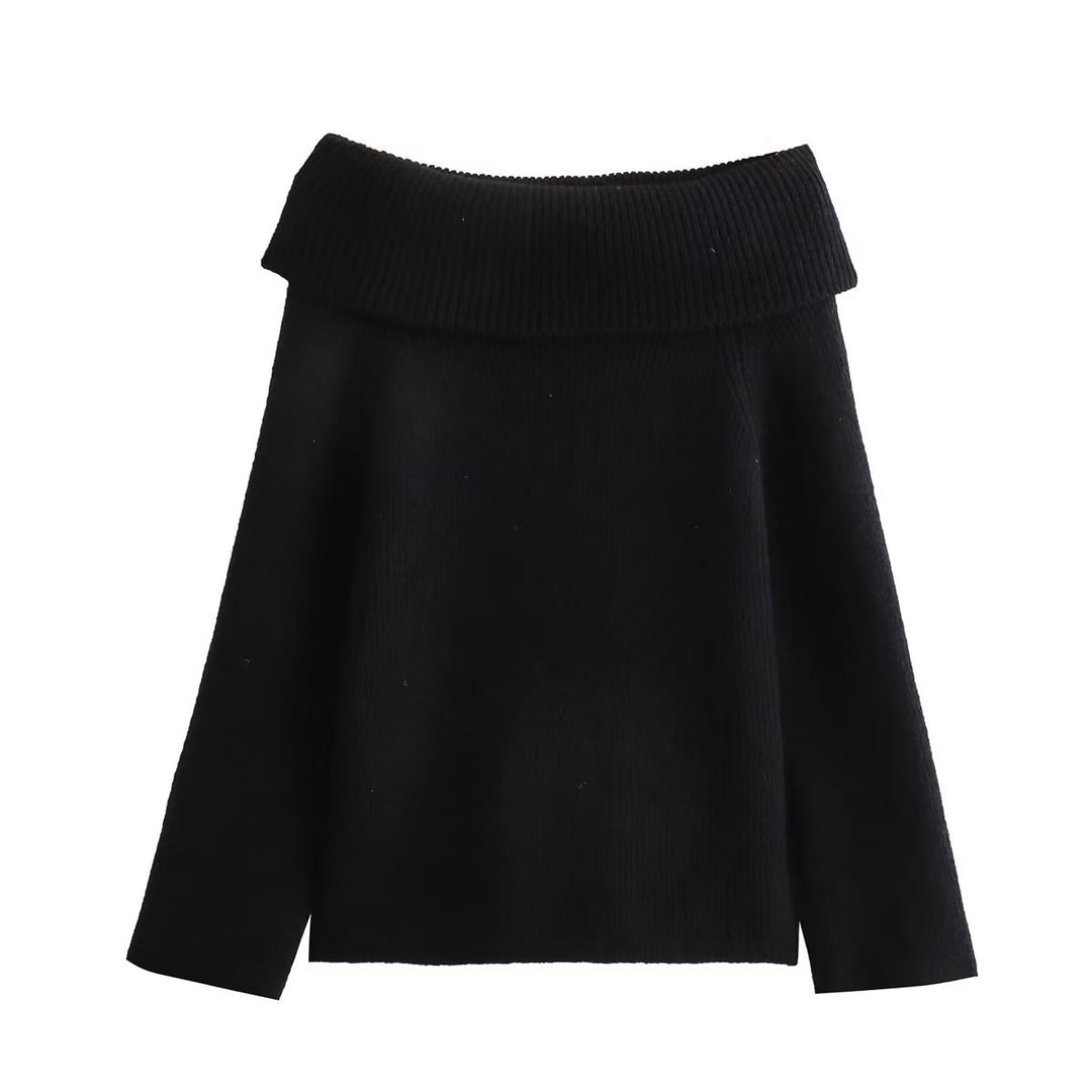 Damen Oversized Off-Shoulder Rippstrick-Pullover mit großem Wendkragen Echo Archiv