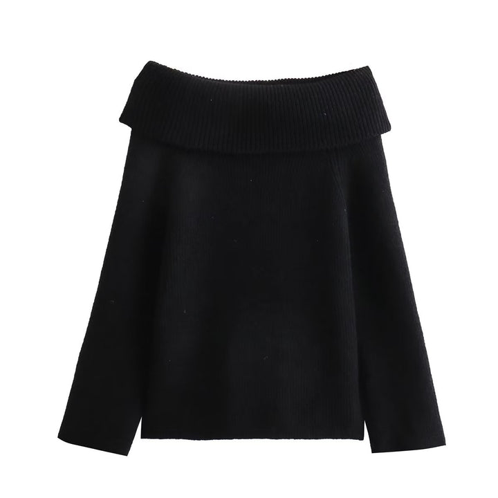 Damen Oversized Off-Shoulder Rippstrick-Pullover mit großem Wendkragen Echo Archiv