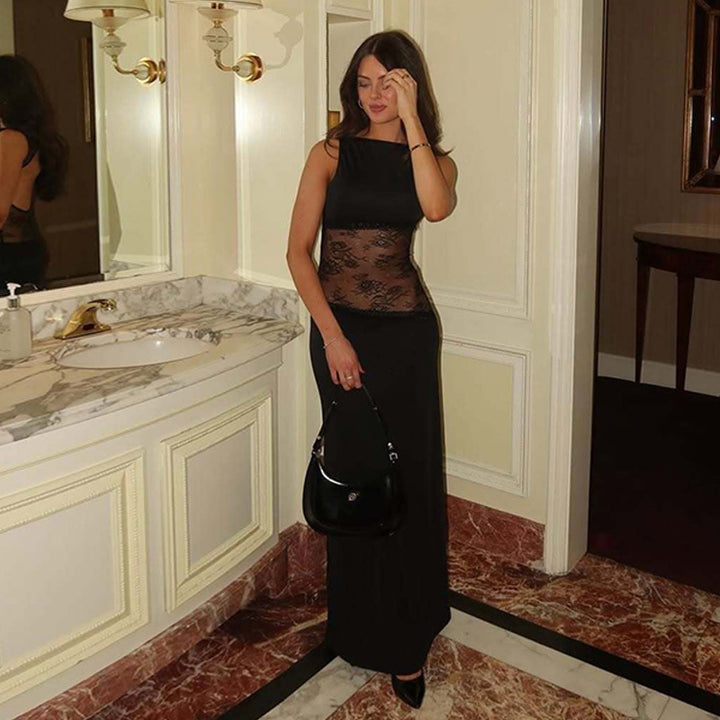 Damen Langes Abendkleid mit transparentem Spitzen-Overlay und figurbetonter Passform Echo Archiv