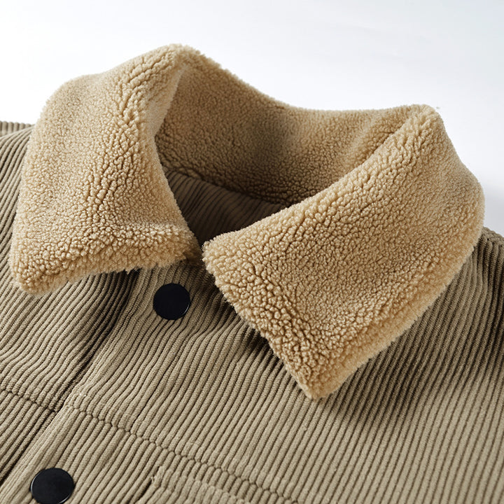 Herren Kord-Truckerjacke mit Teddyfutter und Pattentaschen – Taviero