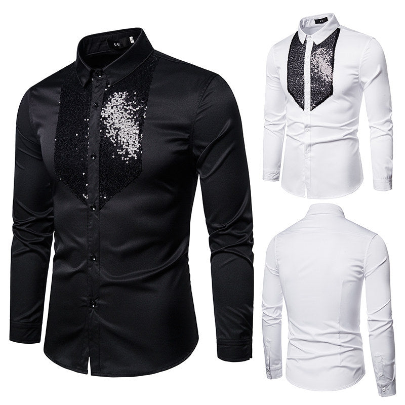 Herren Elegantes Hemd mit Pailletten-Brustplatte und tailliertem Schnitt Echo Archiv