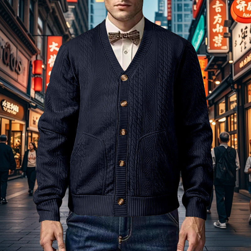 Herren Strickjacke mit modernem Wabenmuster und praktischen Taschen Echoarchiv