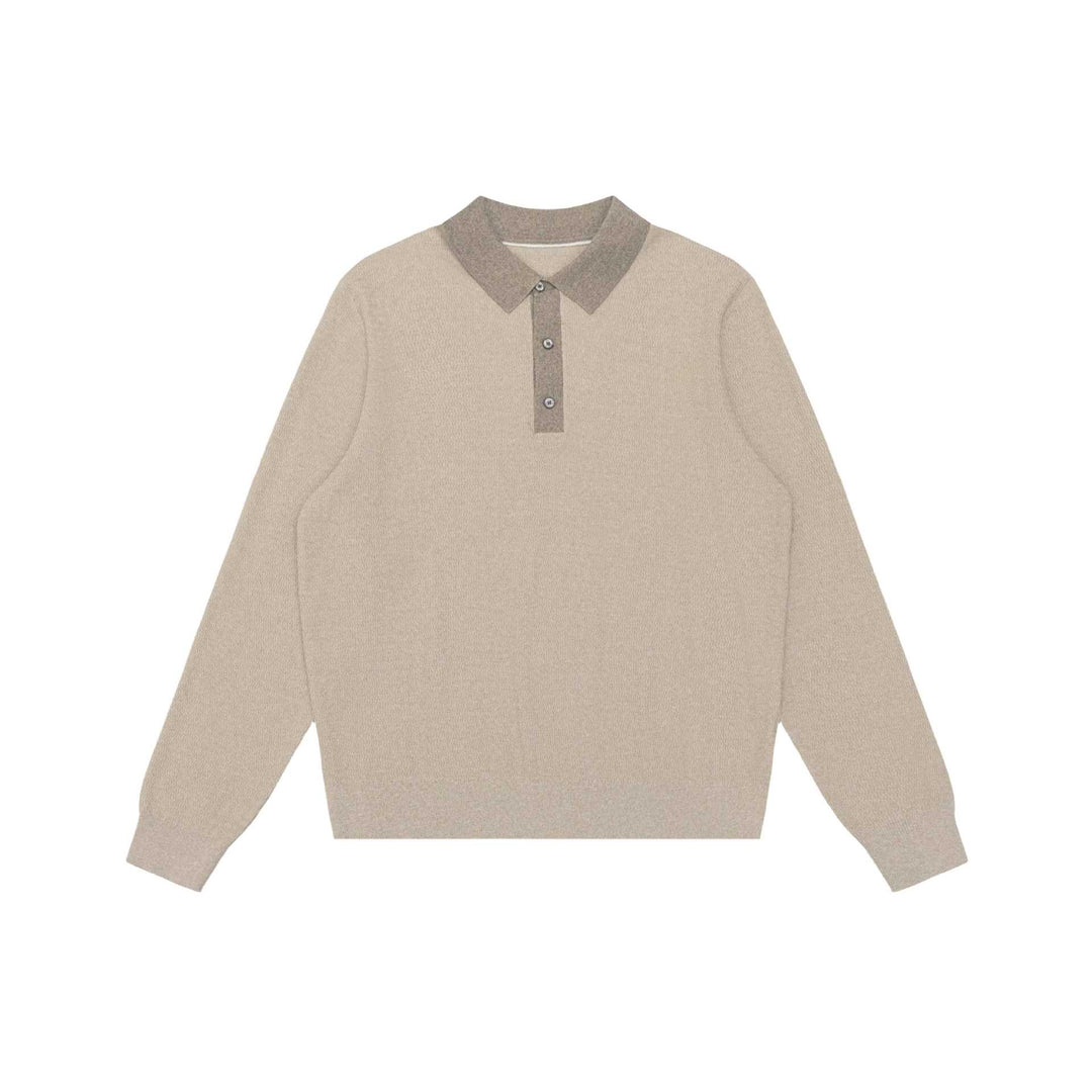 Unisex Strukturierter Polokragen-Strickpullover mit Halbknopfleiste Echoarchiv