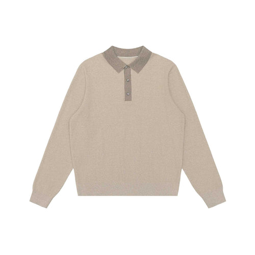 Unisex Strukturierter Polokragen-Strickpullover mit Halbknopfleiste Echoarchiv