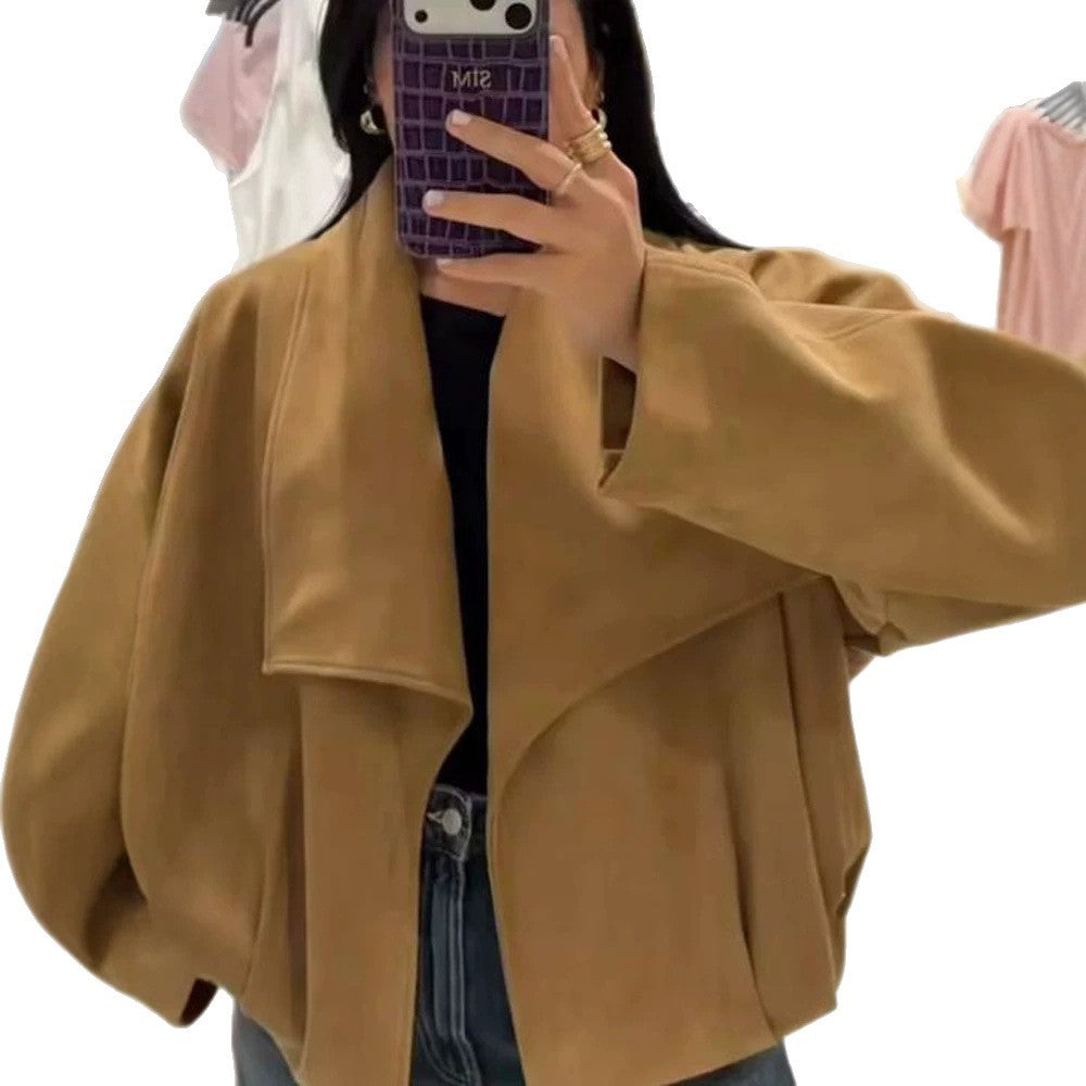 Damen Oversized Velours‑Wasserfalljacke mit kastiger Cropped‑Silhouette und verdeckter Verschlussleiste Echoarchiv