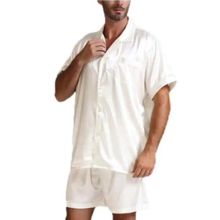 Damen Satin-Pyjama-Set mit kurzer Hose und elegantem Kragen Echoarchiv