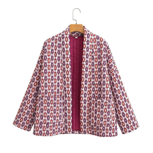 Damen Gemusterte gesteppte Kimono-Jacke mit aufgesetzten Taschen Echo Archiv