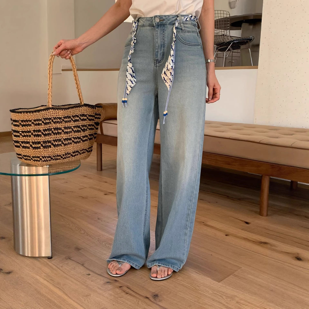 Damen Weite Jeanshose mit dekorativem Gürtel Echo Archiv