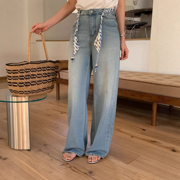 Damen Weite Jeanshose mit dekorativem Gürtel Echo Archiv