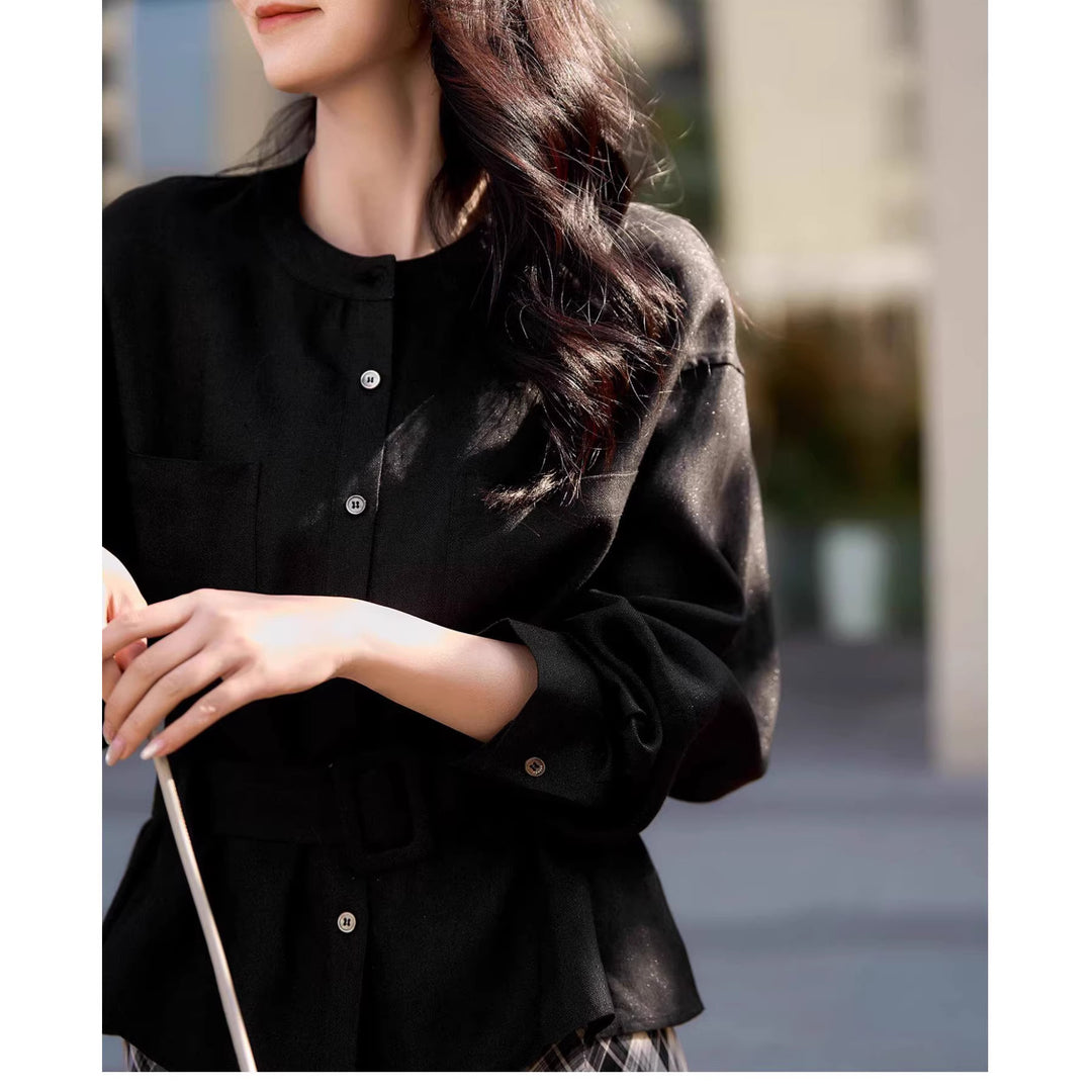 Damen Modische Oversized-Bluse mit Gürtel Echoarchiv