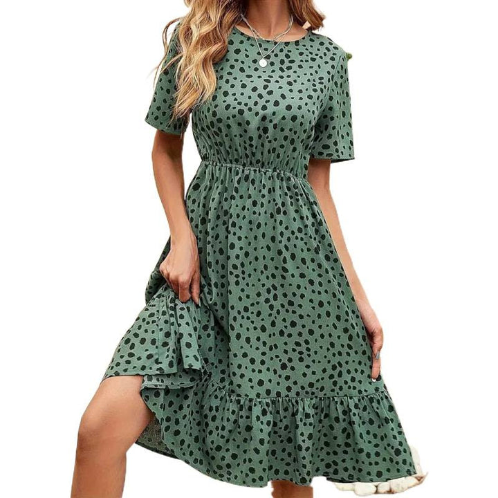 Damen Sommerliches A-Linien Kleid mit Rüschensaum und Punkten Echo Archiv