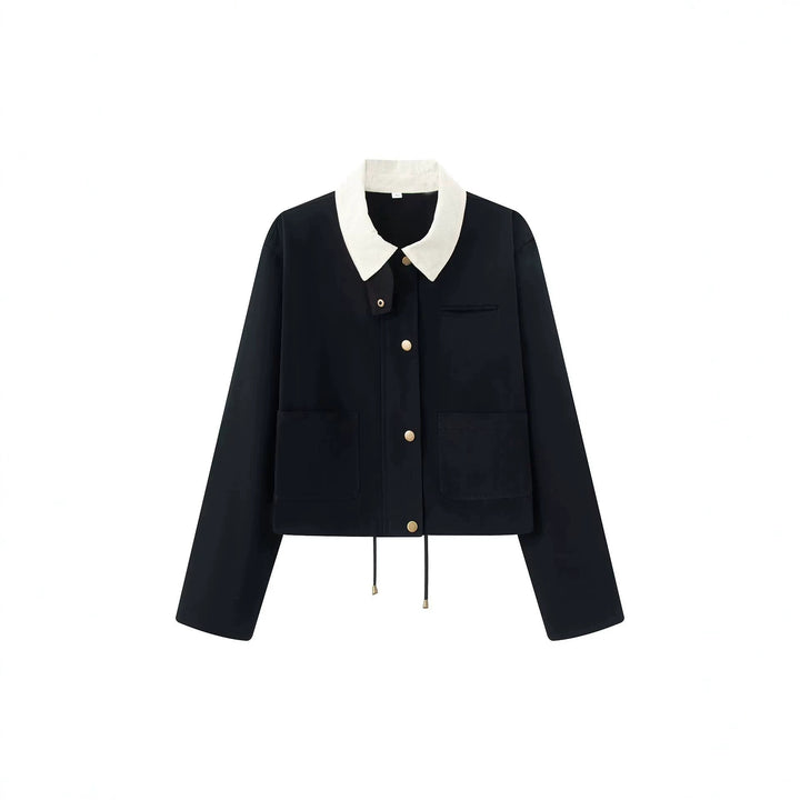 Damen Kurze Boxy-Übergangsjacke mit Cordkragen, Kordelzug und aufgesetzten Taschen Echoarchiv
