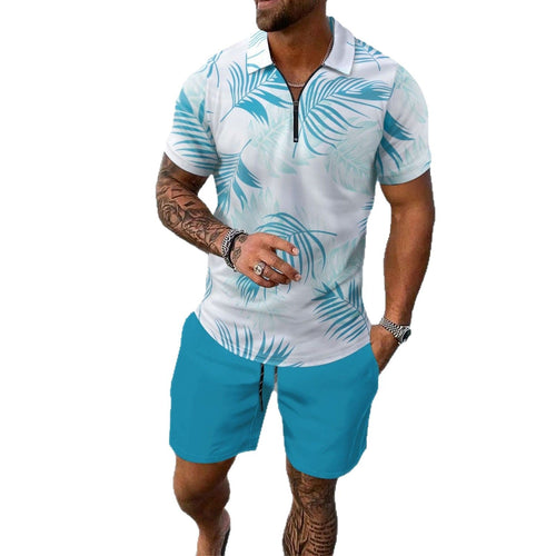 Herren Polohemd im tropischen Design mit Reißverschluss Echoarchiv