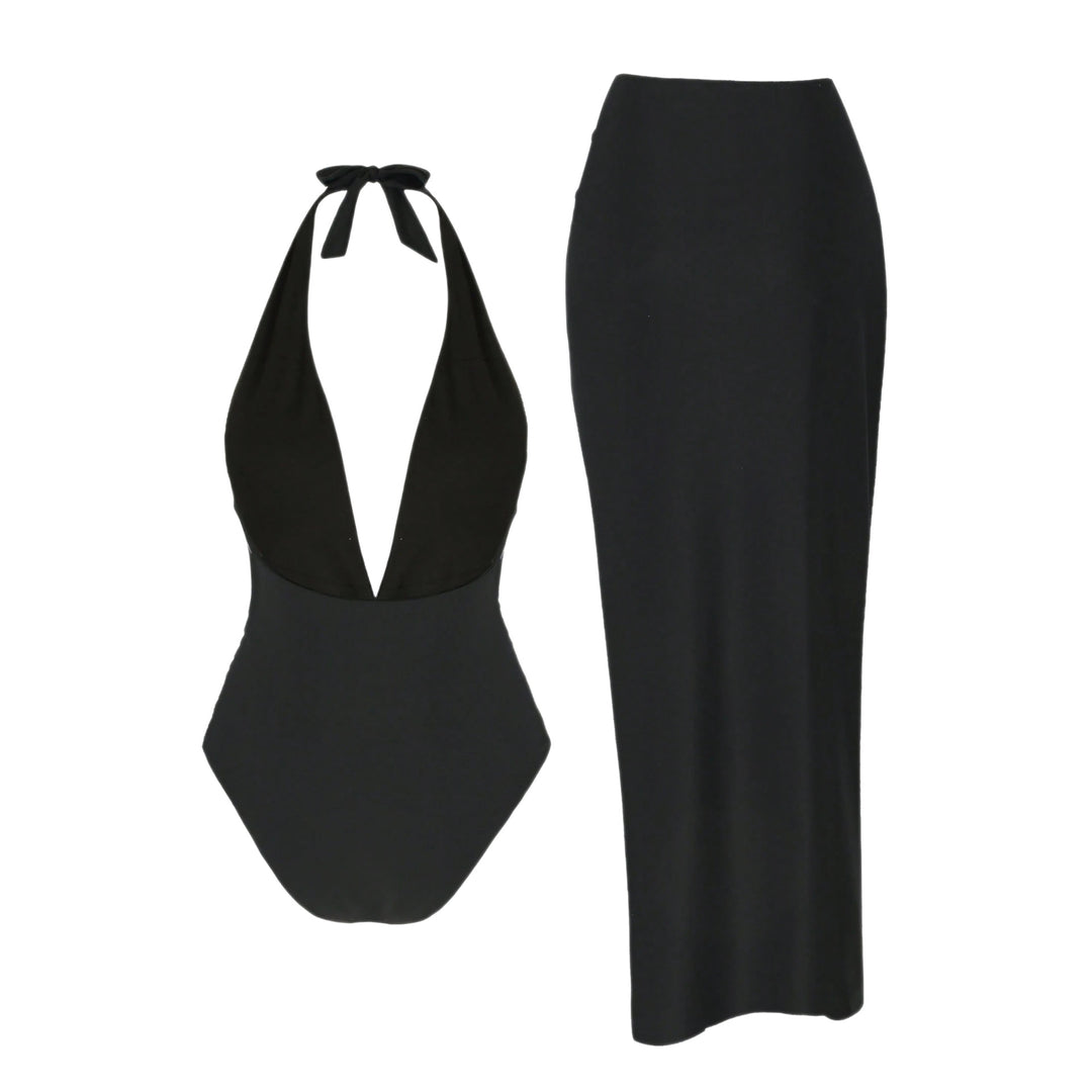 Damen Elegantes Maxi-Strandkleid mit tiefem V-Ausschnitt und dekorativen Stern-Applikationen Echo Archiv