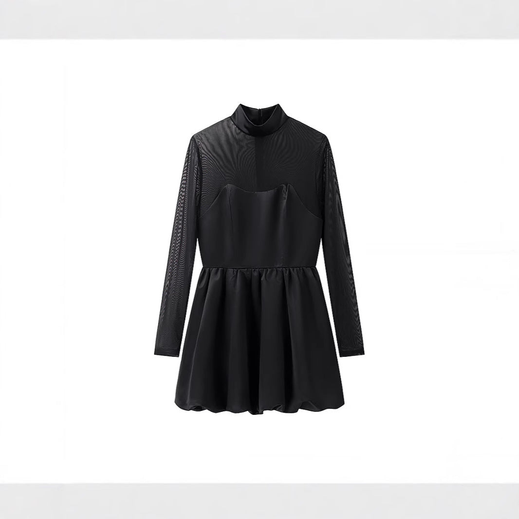 Damen Kurzabendkleid mit Stehkragen, transparenten Mesh-Ärmeln und Korsagen-Optik Echo Archiv