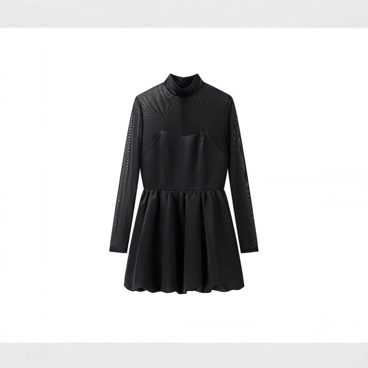 Damen Kurzabendkleid mit Stehkragen, transparenten Mesh-Ärmeln und Korsagen-Optik Echo Archiv