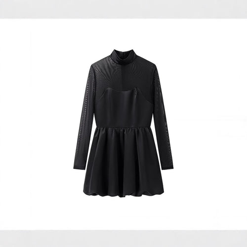 Damen Kurzabendkleid mit Stehkragen, transparenten Mesh-Ärmeln und Korsagen-Optik Echo Archiv