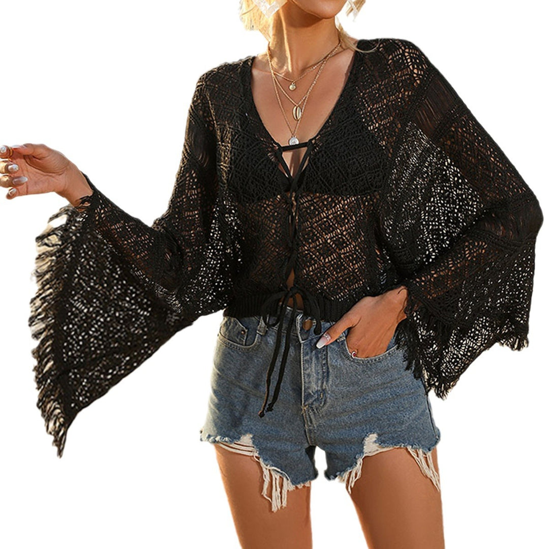 Damen gehäkelter Strandkimono mit eleganter Fransenverzierung Echo Archiv