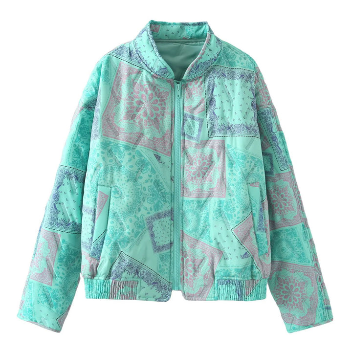 Damen nan gesteppte Bomberjacke mit Patchwork-Paisley, Stehkragen und elastischem Saum Echo Archiv